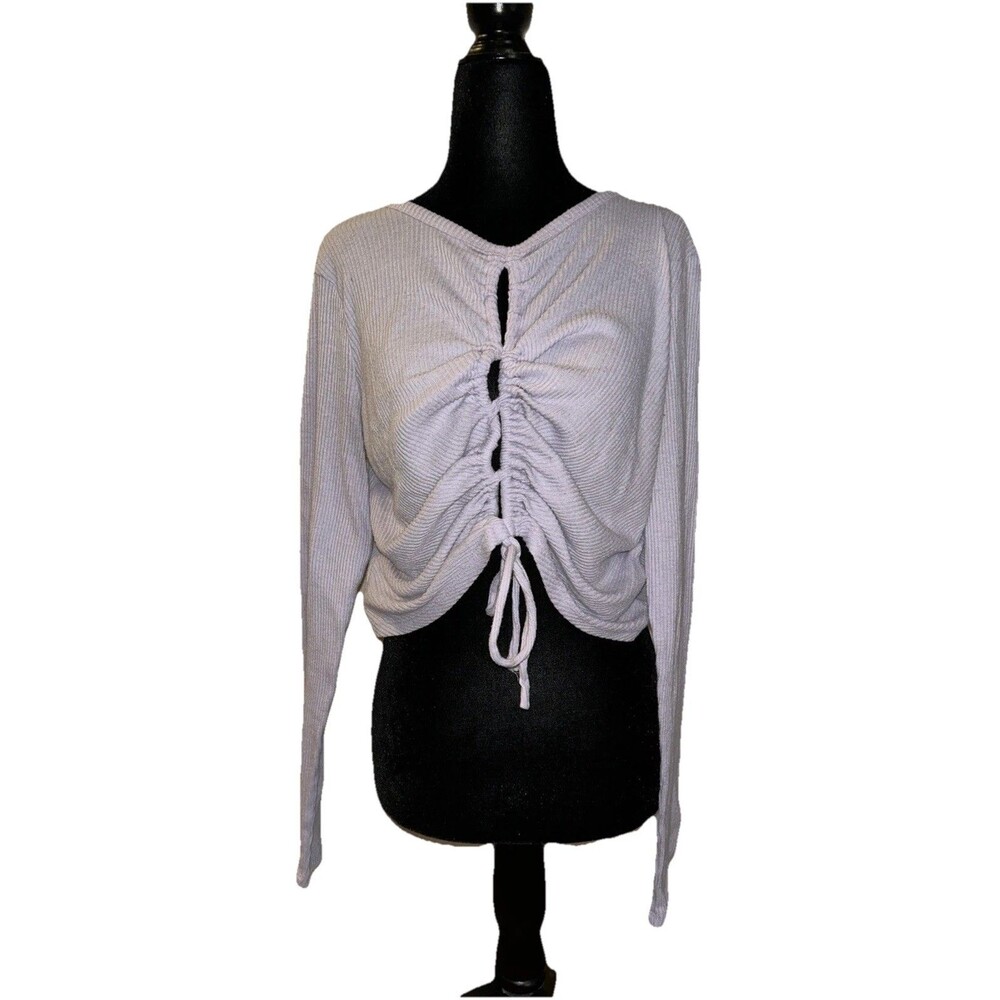Wild Fable Large Ribbed Long Sleeve Ruched Drawstring Center Lilac Cropped Top